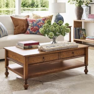 Coffee table with rectangular top and adjustable levelers
