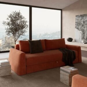 Sofa bed with cone arms and storage base