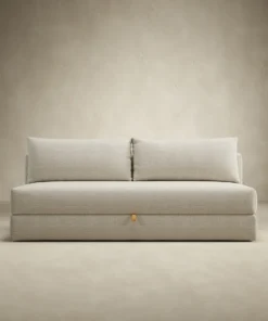Sofa bed with storage base and fold out sleeping surface