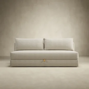 Sofa bed with storage base and fold out sleeping surface