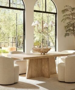 Dining table with rectangular top and adjustable levelers
