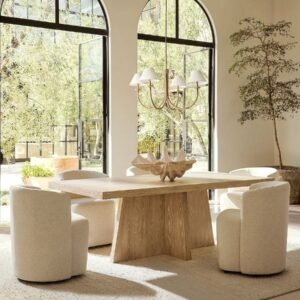 Dining table with rectangular top and adjustable levelers