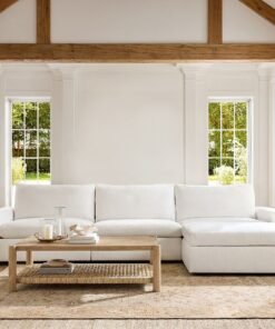 Modular chaise sectional with square arms and loose cushions