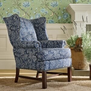 Upholstered chair with roll arms and loose seat cushion