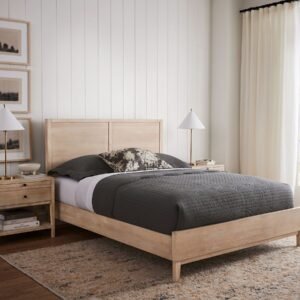 Bed frame with solid wood construction and slat support