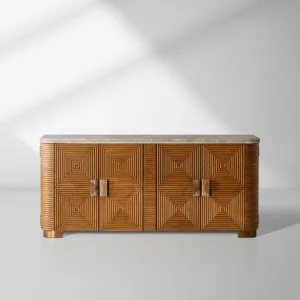 Grey Emperador marble Kensley Sideboard Wood Buffets Cabinet