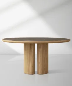 Aster Oak Wood Round Dining Table With Natural Marble Top