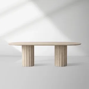 DanaeBX Stone Dining Table With Marble Pedestal Base