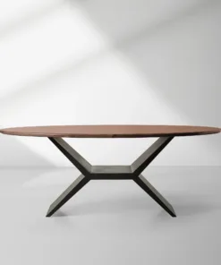 Jacob Wood Oval Dining Table with Vertex Solid Iron Base