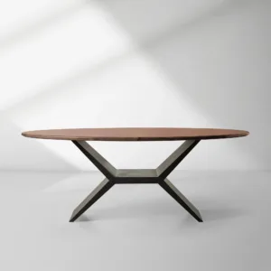 Jacob Wood Oval Dining Table with Vertex Solid Iron Base