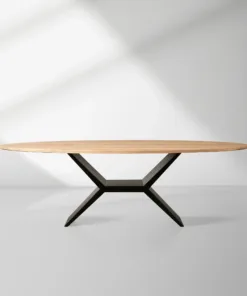 Jacob Oval Dining Table in Flax Oak with Vertex Iron Base