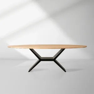 Jacob Oval Dining Table in Flax Oak with Vertex Iron Base