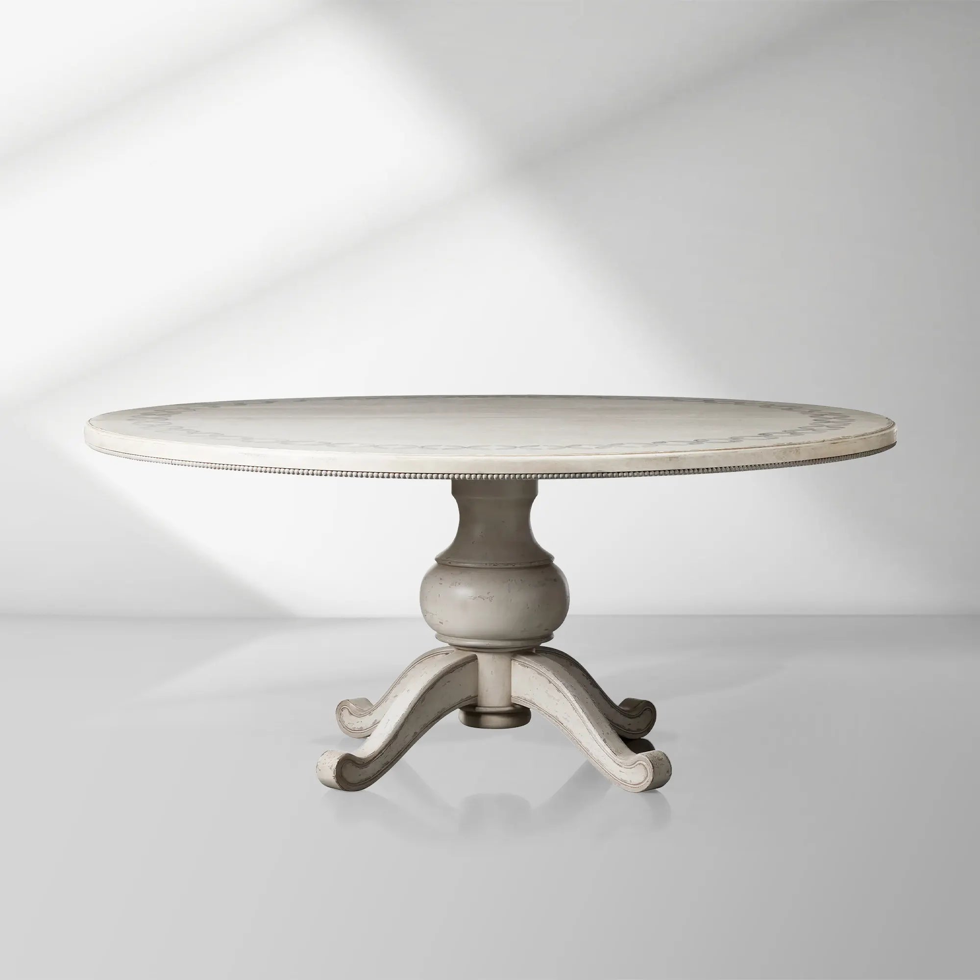 Girardi Margherita Bell'Arte Antique White Round Dining Table Hand-Painted Border Pattern