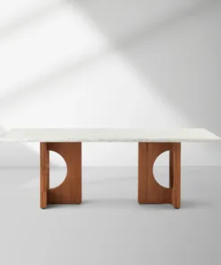 Italian Carrara Marble Elliot Dining Table with Solid Oak Base