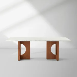 Italian Carrara Marble Elliot Dining Table with Solid Oak Base
