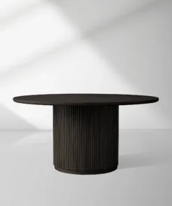 Finnley Round Wood Dining Table Reeded Detail