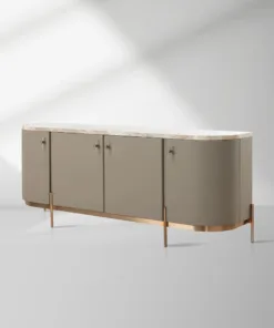 Canodi Luxury Marble Top Sideboard Wood Storage Cabinets With Leather Finish