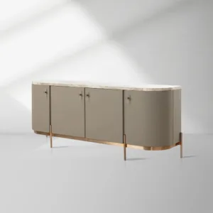 Canodi Luxury Marble Top Sideboard Wood Storage Cabinets With Leather Finish