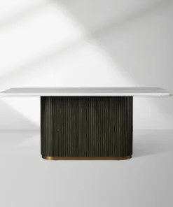 Finnley Rectangle Dining Table with Stone Top Reeded Oak Base
