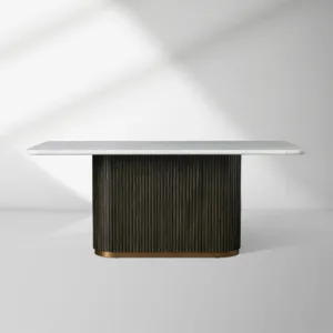 Finnley Rectangle Dining Table with Stone Top Reeded Oak Base