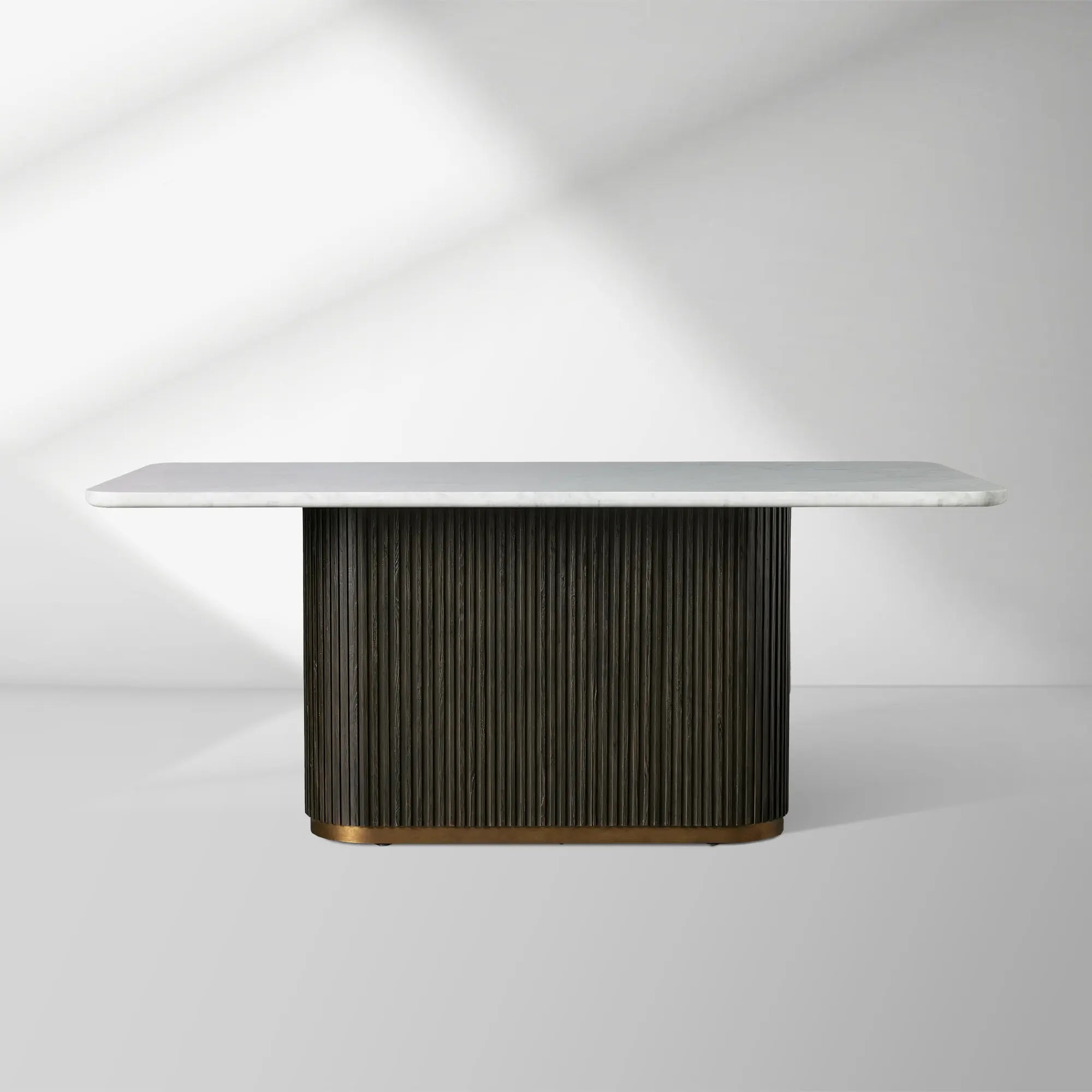 Finnley Rectangle Dining Table with Stone Top Reeded Oak Base