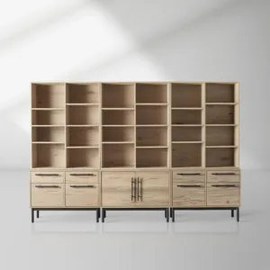 Sullivan Large Modular Bookcase Wood Living Room Tall Cabinet with File Drawers