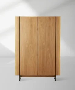 Mihaela Oak Wood Tall Cabinet Wine Barrel Inspired