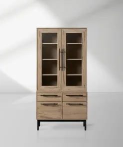 Sullivan Glass-Door Bookcase Wood Display Cabinets with File Drawer Base