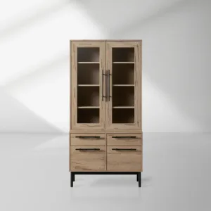 Sullivan Glass-Door Bookcase Wood Display Cabinets with File Drawer Base