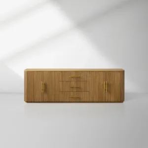 Finnley Reeded Wide-Format Sideboard Wood Buffet Cabinets with 3 Drawers