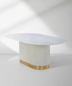 Panoso Carrara Marble Top Dining Table with Wood Reeded Base