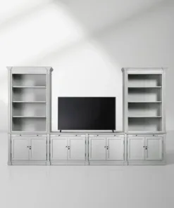 Athens Modular Media Console TV Stand with Double Bookcases