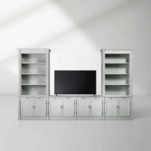 Athens Modular Media Console TV Stand with Double Bookcases