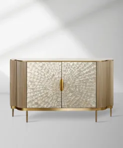 Perla Slate Top Sideboard Luxury Gold Buffet Cabinet With Mother-of-Pearl Door Panel