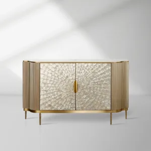 Perla Slate Top Sideboard Luxury Gold Buffet Cabinet With Mother-of-Pearl Door Panel
