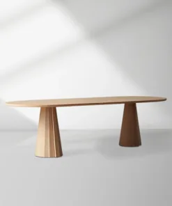 Brank Oval Dining Table Faceted Cone Base with Beveled Edge Top