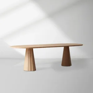 Brank Oval Dining Table Faceted Cone Base with Beveled Edge Top