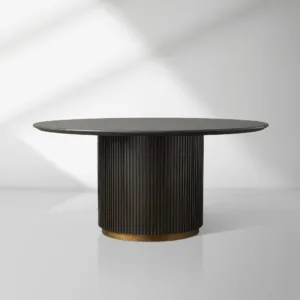 Finnley Round Wood Dining Table With Carrara Marble or Bluestone Top