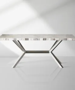 Petra Rectangle Dining Table marble & Petrified Wood Top with Iron Base