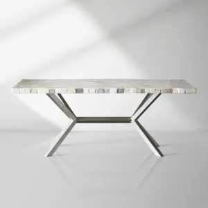 Petra Rectangle Dining Table marble & Petrified Wood Top with Iron Base