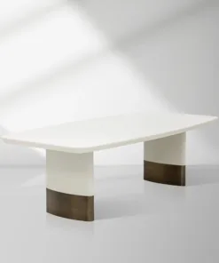 Carolin Pebbled Faux Leather Dining Table with Brushed Gold Stainless Steel Base