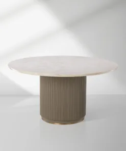 Canodi Marble Top Dining Table with Wood Fluted Base