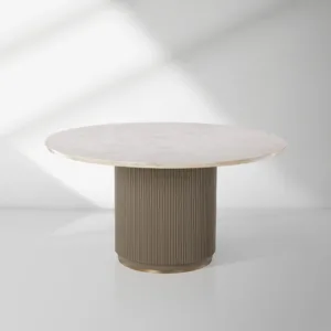 Canodi Marble Top Dining Table with Wood Fluted Base