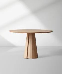 Brank Wood Round Dining Table With Faceted Cone Base