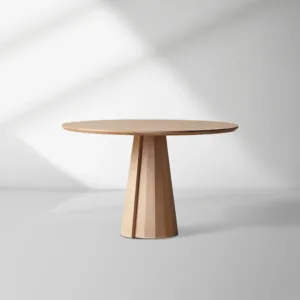 Brank Wood Round Dining Table With Faceted Cone Base