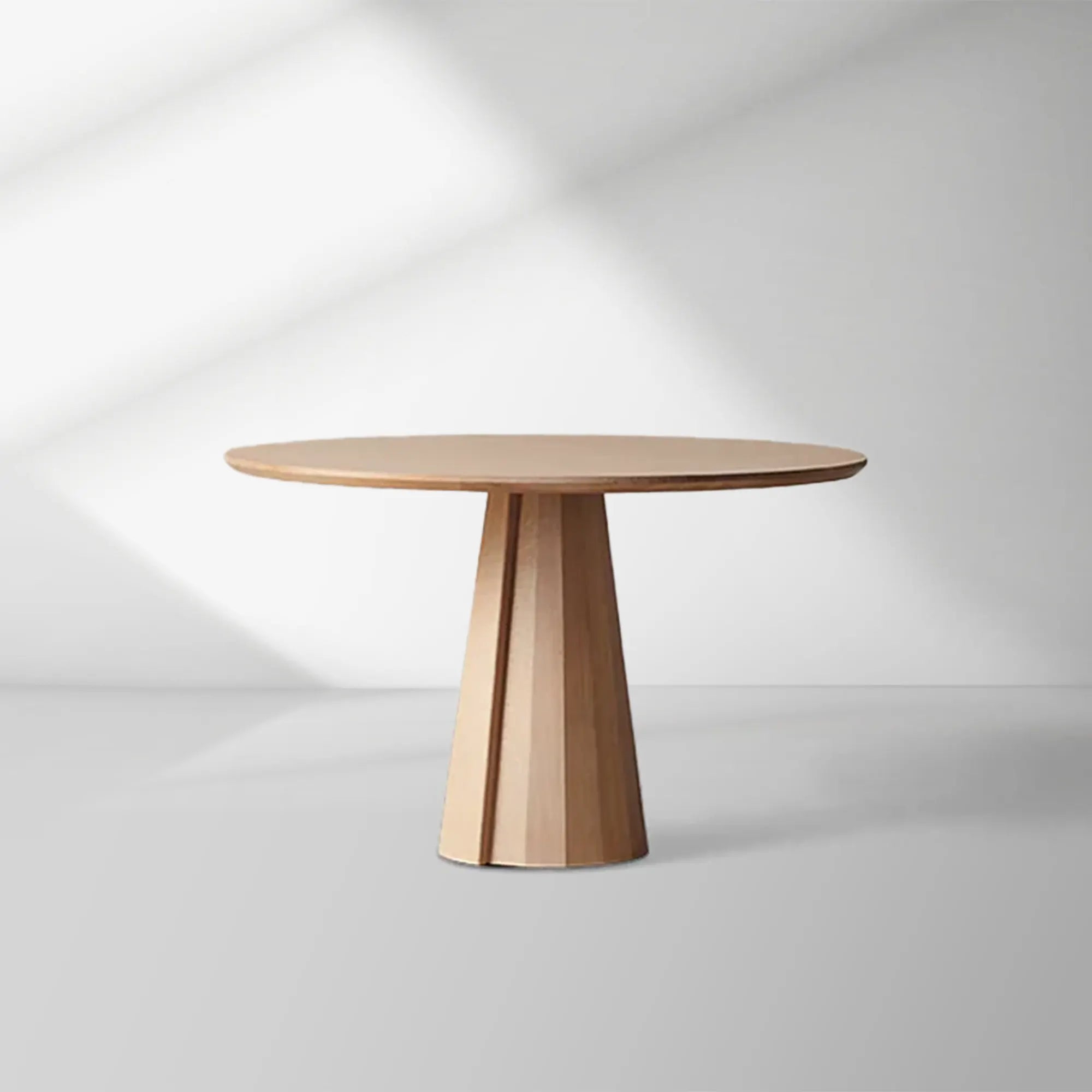 Brank Wood Round Dining Table With Faceted Cone Base