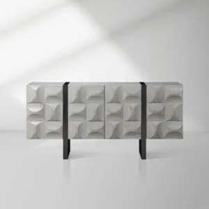 LIVORA 4-Door Sideboard Wood Buffet Cabinets With Stainless Steel Sled Base