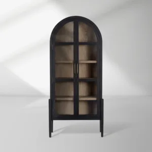 Hattie Wright Mediterranean Glass Door Display Cabinets Wood Living Dining Room Tall Cabinets