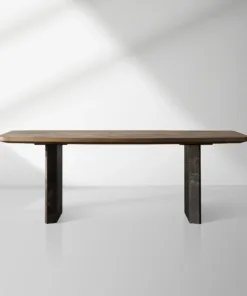 Polanco Wood Dining Table with Naturally Oxidized Steel panels Base