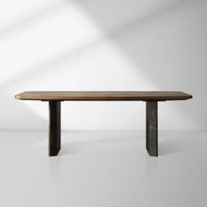 Polanco Wood Dining Table with Naturally Oxidized Steel panels Base